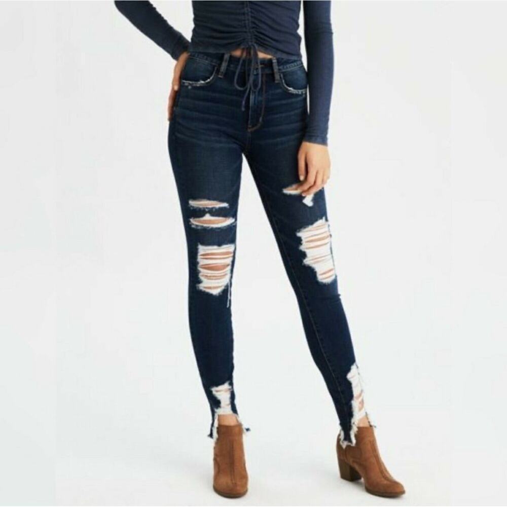 American Eagle Super Super Stretch DESTROYED SKINNY High Rise Jeans Jegging 6